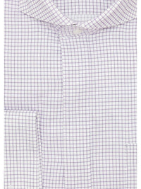 Thumbnail for Brand M SHIRTS Mens Cotton Purple Check Classic Fit Cutaway Collar Stretch Dress Shirt