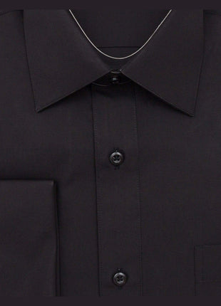 Brand M SHIRTS Mens Solid Black Regular Fit Spread Collar French Cuff Dress Shirt