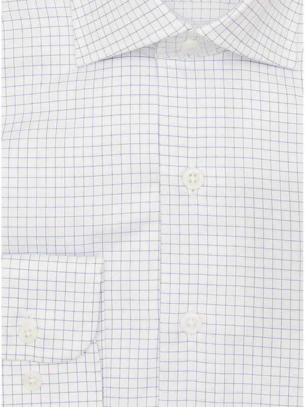 Mens Cotton Blue Checkered Slim Fit Spread Collar Wrinkle Free Dress
