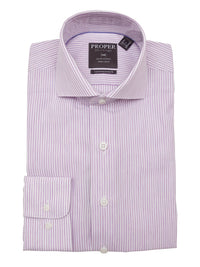 Thumbnail for Brand P SHIRTS 15 / 32-33 Mens Cotton Lavender Striped Slim Fit Cutaway Collar Easy Care Dress Shirt