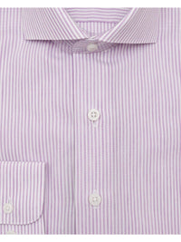 Thumbnail for Brand P SHIRTS Mens Cotton Lavender Striped Slim Fit Cutaway Collar Easy Care Dress Shirt