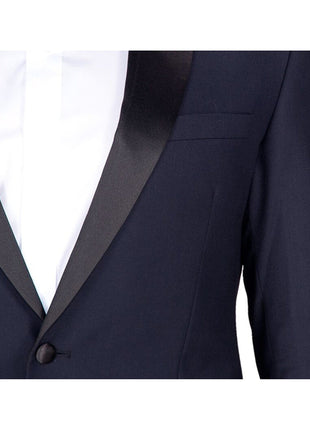 navy blue tuxedo lapel and button