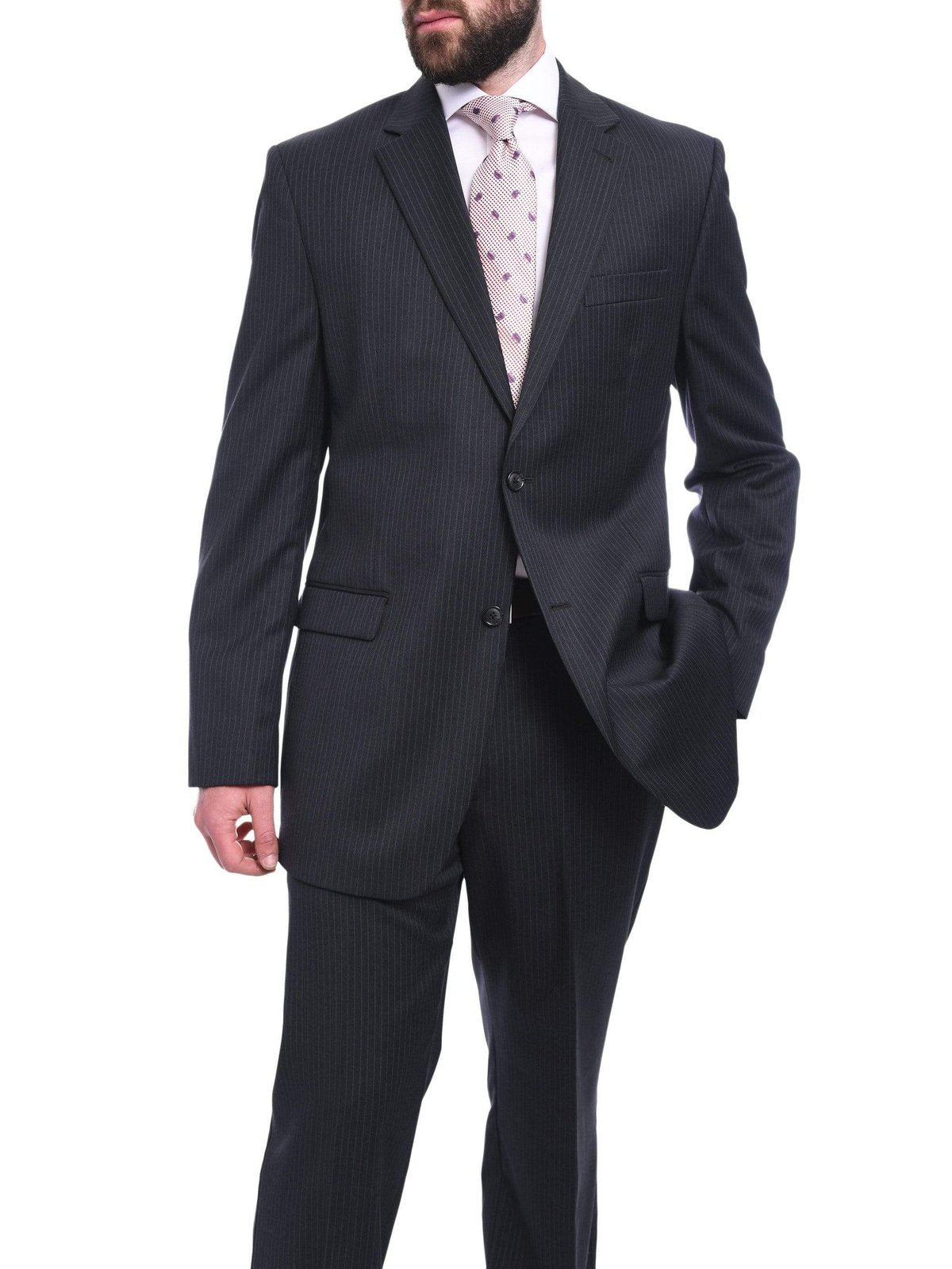 Bruno Piattelli 36S 30W Bruno Piattelli Classic Fit Charcoal Gray Pinstriped Two Button Wool Suit