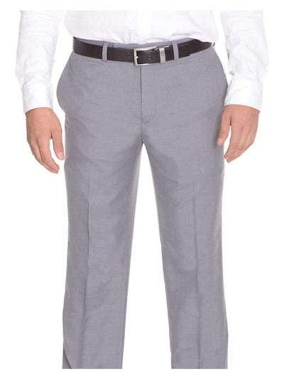 Calvin Klein Body Slim Fit Solid Light Gray Flat Front Washable Dress Pants
