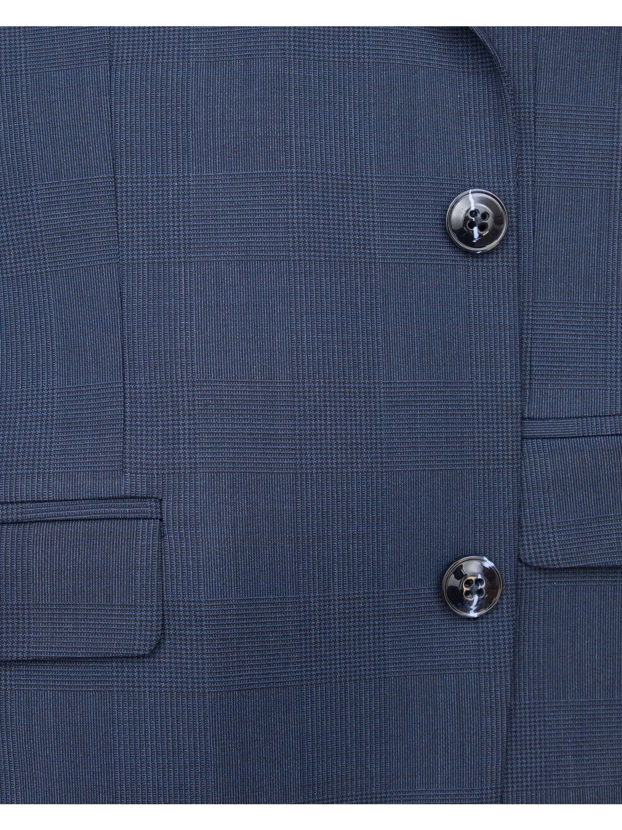 Carducci SUITS Carducci Mens Navy Blue Plaid Wool Blend Slim Fit Suit With Peak Lapels