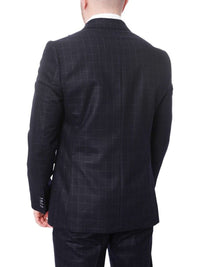 Thumbnail for Carducci TWO PIECE SUITS Carducci Mens Double Breasted Navy Windowpane 100% Wool Flannel Slim Fit Suit