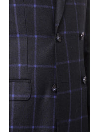 Thumbnail for Carducci TWO PIECE SUITS Carducci Mens Navy Blue Windowpane 100% Wool Flannel Slim Fit Suit