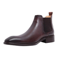 Thumbnail for Carrucci Carrucci Mens Chestnut Brown Slip-on Chelsea Leather Dress Boots