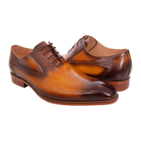 Thumbnail for Carrucci SALE 9.5 D-M Carrucci Cognac Brown Burnished Toe Lace Up Oxford Leather Dress Shoes