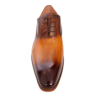 Thumbnail for Carrucci SALE Carrucci Cognac Brown Burnished Toe Lace Up Oxford Leather Dress Shoes