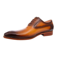 Thumbnail for Carrucci SALE Carrucci Cognac Brown Burnished Toe Lace Up Oxford Leather Dress Shoes