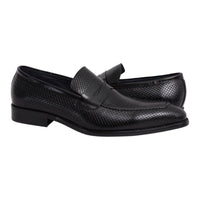 Thumbnail for Carrucci SHOES 9 / 9 D-M Mens Carrucci Textured Black Slip-on Leather Dress Shoes
