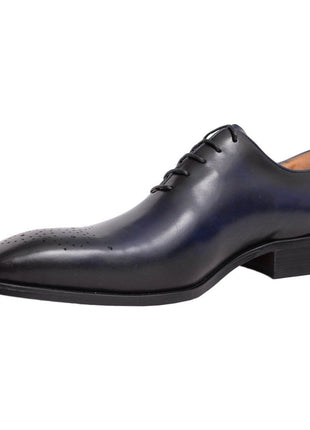 Carrucci SHOES Carrucci Solid Navy Blue Whole Cut Oxford Leather Dress Shoes