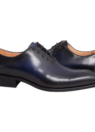 Carrucci SHOES Carrucci Solid Navy Blue Whole Cut Oxford Leather Dress Shoes