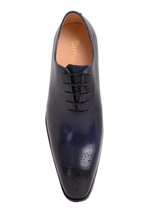 Carrucci SHOES Carrucci Solid Navy Blue Whole Cut Oxford Leather Dress Shoes