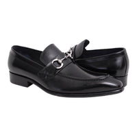 Thumbnail for Carrucci Shoes For Amazon 9 D-M Carrucci Black Slip-on Loafer Apron Toe Leather Dress Shoes Decorative Buckle