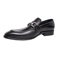 Thumbnail for Carrucci Shoes For Amazon Carrucci Black Slip-on Loafer Apron Toe Leather Dress Shoes Decorative Buckle