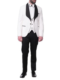 Thumbnail for Cemden TWO PIECE SUITS Cemden Mens Slim Fit Solid White 1-button 3 Piece Tuxedo Suit With Shawl Lapels