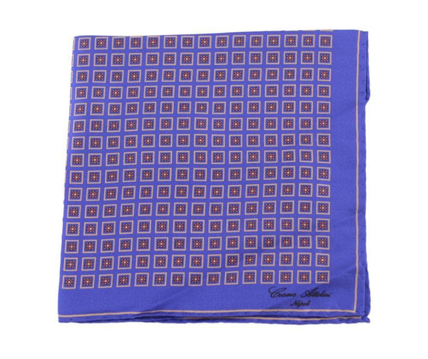 Cesare Attolini Royal Blue Square Motif Silk Pocket Square Handmade In Italy