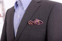 Thumbnail for Cesare Attolini Pocket Squares Cesare Attolini Tan & Purple Paisley Motif Silk Pocket Square Handmade In Italy