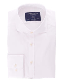 Thumbnail for Christopher Morris SHIRTS 14 1/2 32/33 Mens Extra Slim Fit Solid White Twill Spread Collar Non Iron Cotton Dress Shirt