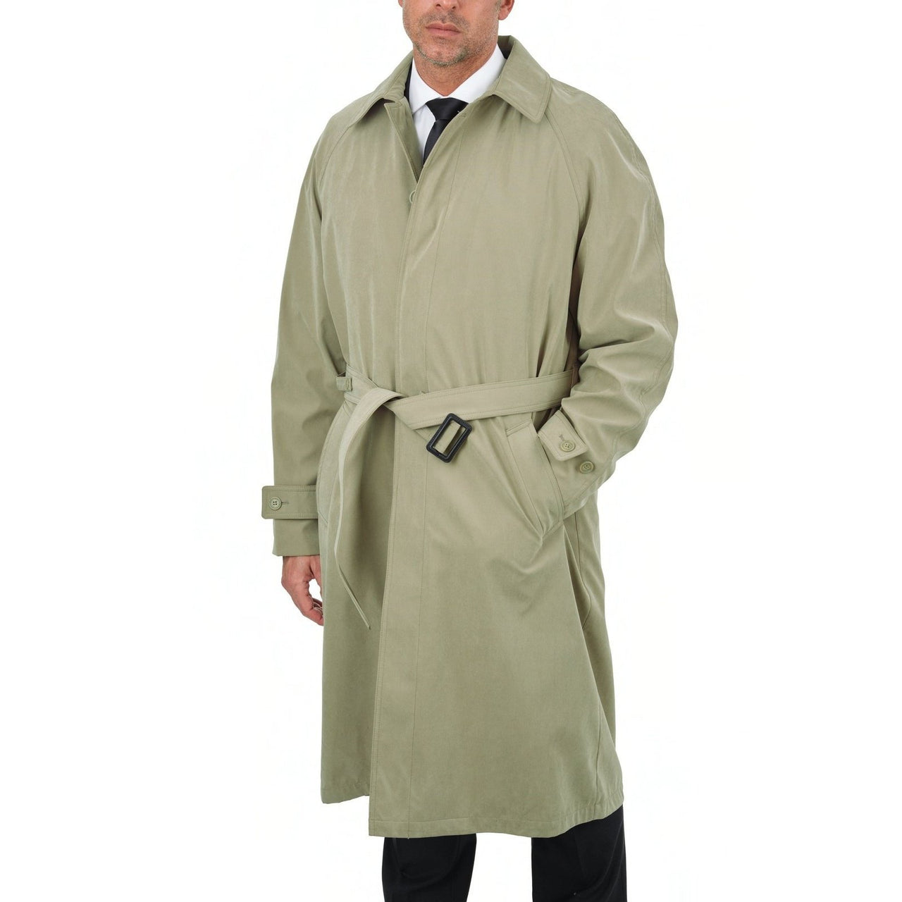 Cianni Cellini OUTERWEAR Men's Single Breasted Beige Long Trench Coat Jacket With Removable Belt & Liner