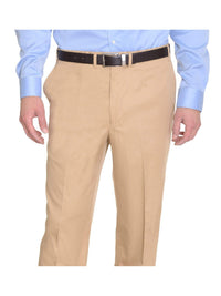 Thumbnail for Crespi PANTS 32W Crespi Classic Fit Solid Tan Beige Flat Front Cotton Casual Khaki Pants