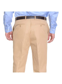 Thumbnail for Crespi PANTS Crespi Classic Fit Solid Tan Beige Flat Front Cotton Casual Khaki Pants