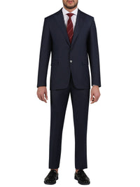 Thumbnail for Di'nucci SUITS 36S Di'nucci Navy With Brown Windowpane Peak Lapel Wool Suit