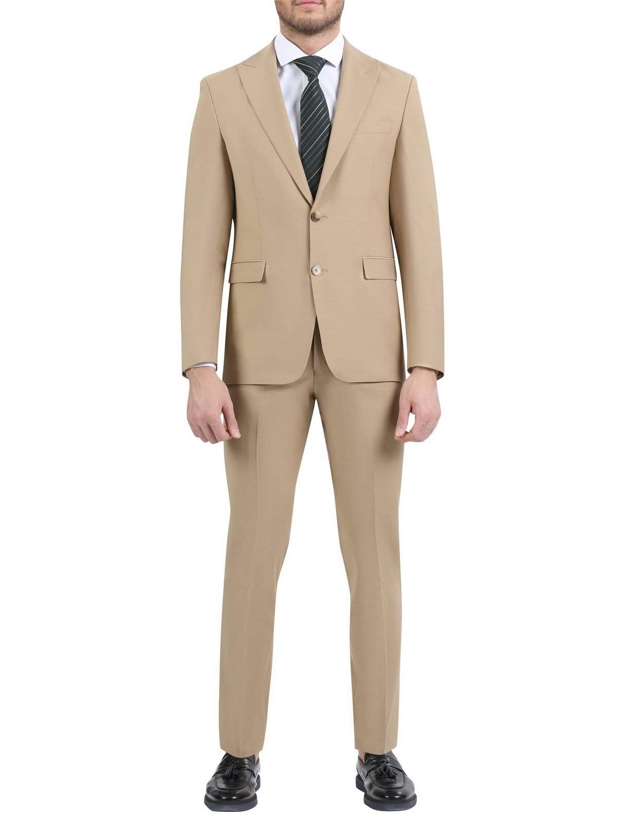 Di'nucci SUITS 38L Di'nucci Solid Tan Peak Lapel Wool Suit