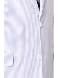 Thumbnail for close up of blue and white striped seersucker suit buttons
