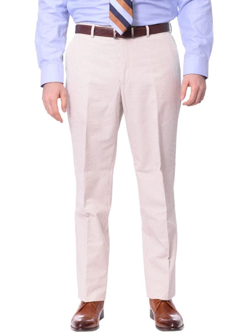 tan and white cotton seersucker pants