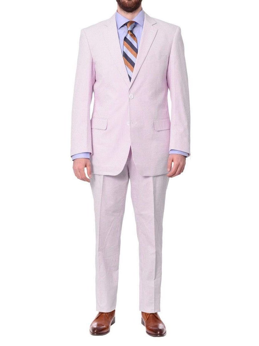 pink and white striped cotton seersucker men&#39;s suit