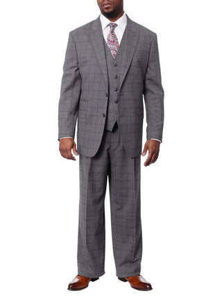Extrema Extrema Mens Gray Check Wool Blend 3 Piece Vested Regular Fit Suit
