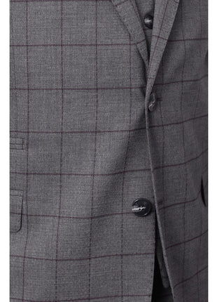 Extrema Extrema Mens Gray Check Wool Blend 3 Piece Vested Regular Fit Suit