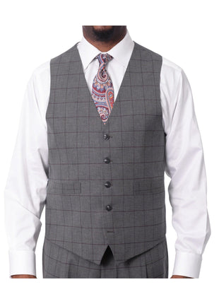 Extrema Extrema Mens Gray Check Wool Blend 3 Piece Vested Regular Fit Suit
