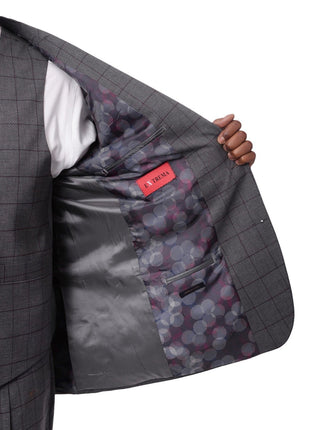 Extrema Extrema Mens Gray Check Wool Blend 3 Piece Vested Regular Fit Suit