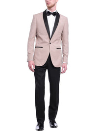 Thumbnail for Gino Vitale TUXEDOS Gino Vitale Mens Slim Fit Khaki Tan One Button Tuxedo Suit With Shawl Lapels