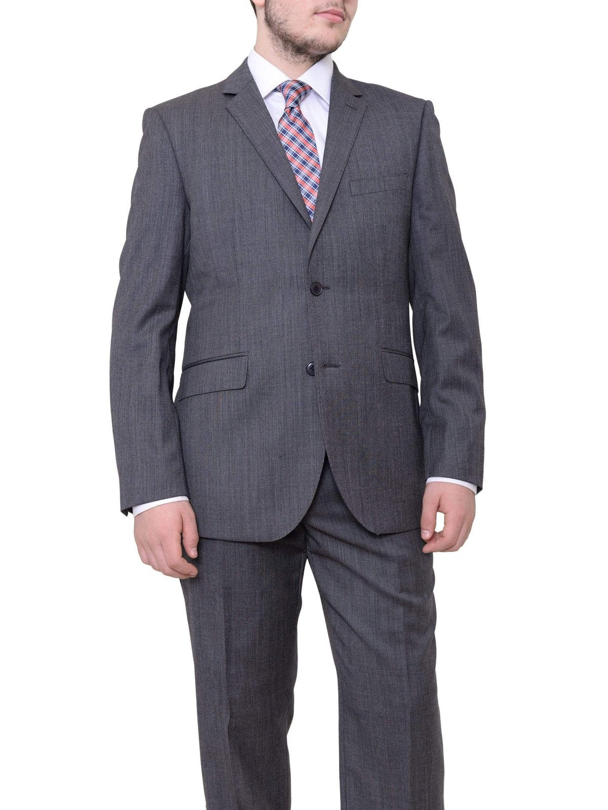 Ideal TWO PIECE SUITS Gray Stepweave / 38R 32W Mens Ideal Slim Fit 2 Button 100% Wool Suit