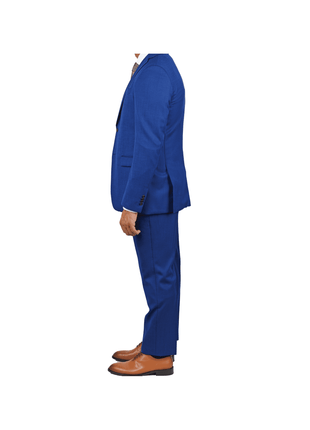 side view of John Varvatos blue slim fit suit