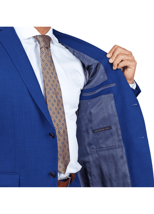 John Varvatos SUITS John Varvatos Mens Blue Textured Slim Fit 100% Wool 2 Piece Suit