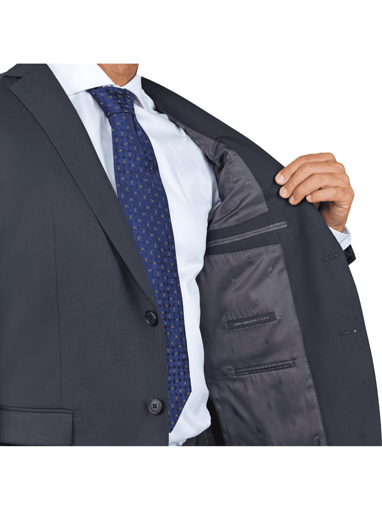 lining of John Varvatos black slim fit men's suit jacket