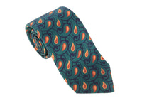 Thumbnail for Kiton Ties For Amazon Kiton Napoli Mens Green & Red Paisley Motif Seven Fold Handmade Silk Necktie