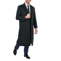 Thumbnail for Label E OUTERWEAR Mens Regular Fit Solid Hunter Green Full Length Wool Cashmere Overcoat Top Coat