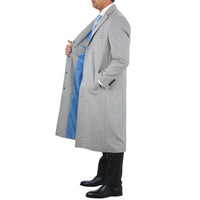 Thumbnail for Label E OUTERWEAR Mens Regular Fit Solid Light Gray Full Length Wool Cashmere Overcoat Top Coat