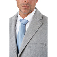 Thumbnail for Label E OUTERWEAR Mens Regular Fit Solid Light Gray Full Length Wool Cashmere Overcoat Top Coat