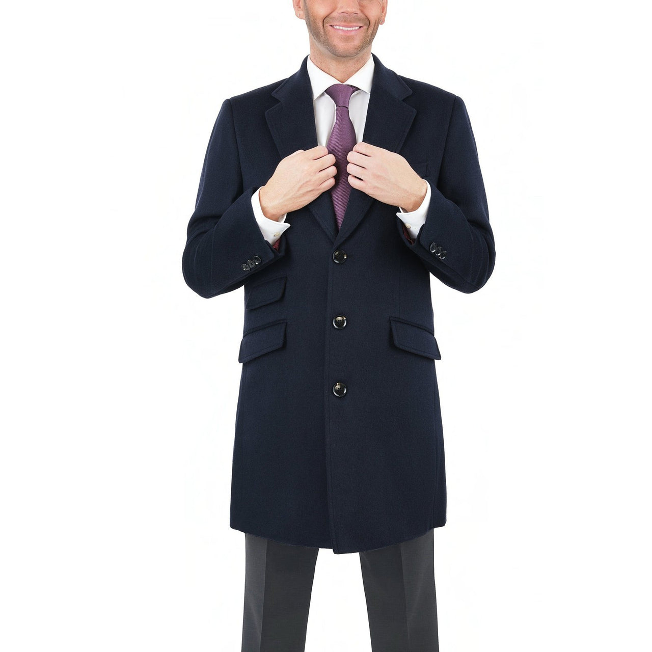 Label E Sale Coats The Suit Depot Men's Wool Cashmere Single Breasted Blue 3/4 Length Top Coat