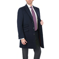 Thumbnail for Label E Sale Coats The Suit Depot Men's Wool Cashmere Single Breasted Blue 3/4 Length Top Coat
