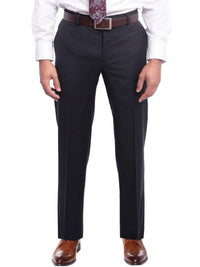 Thumbnail for Label M Bestselling Items 30W Mens Extra Slim Fit Solid Navy Blue Flat Front Wool Dress Pants