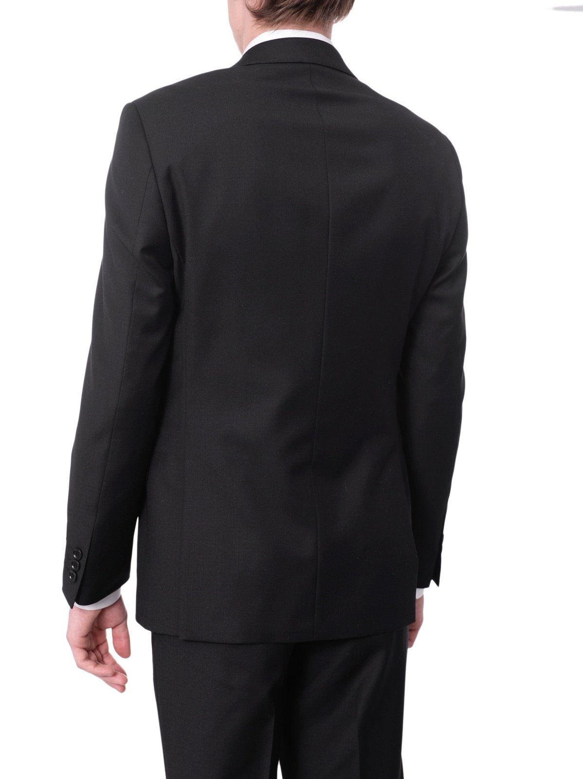 Label M Bestselling Items Men's Euro Slim Fit Solid Black Two Button 2 Piece 100% Wool Suit